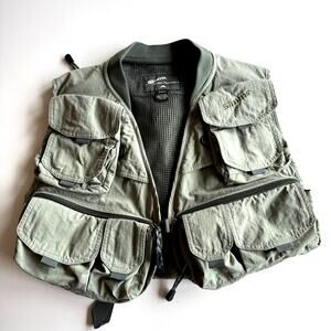 Simms VTG EUC Canada Made Guide Olive Nylon Mesh Vent Fly Fishing Vest XS / S